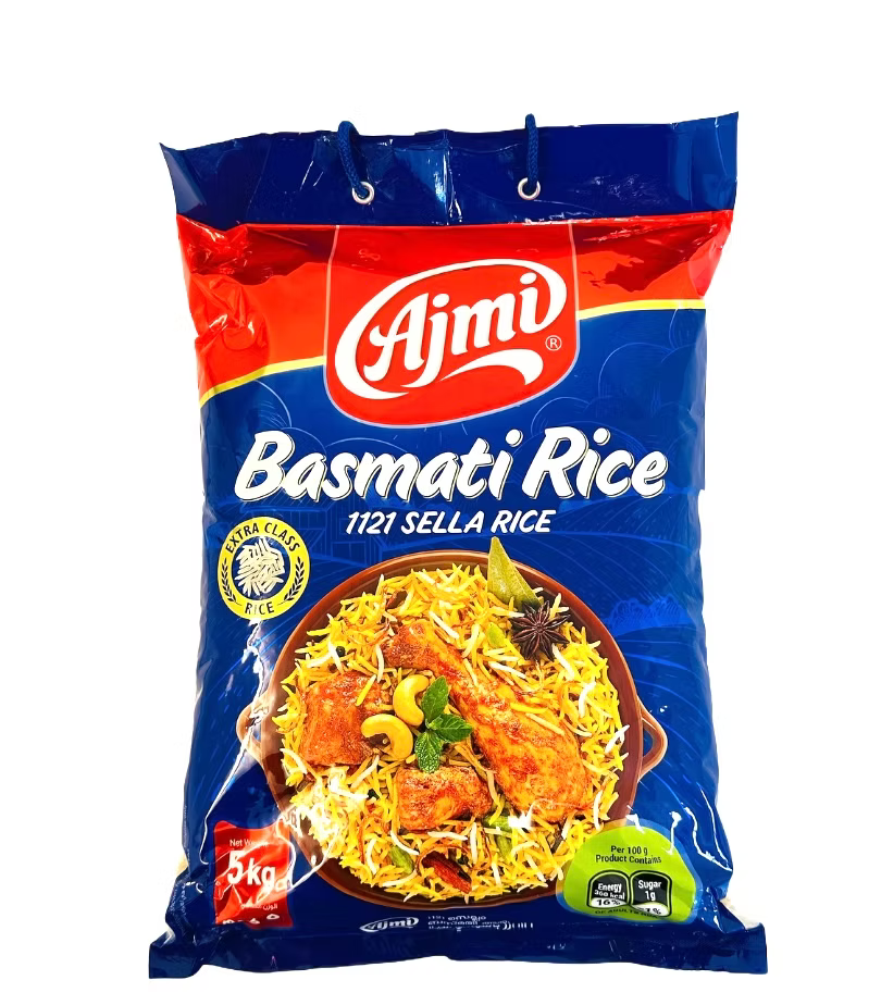 AJMI BASMATI RICE 1121 SELLA RICE 5KG (FREE 100G CHICKEN MASALA)