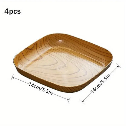 4pcs Polypropylene Wood Grain Snack Trays