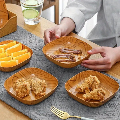 4pcs Polypropylene Wood Grain Snack Trays