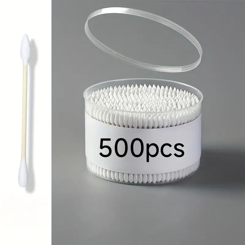 500pcs Double-Ended Bamboo Sticks – Round & Pointed Ends for Skincare, Makeup & Ear Cleaning
