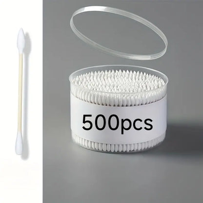 500pcs Double-Ended Bamboo Sticks – Round & Pointed Ends for Skincare, Makeup & Ear Cleaning