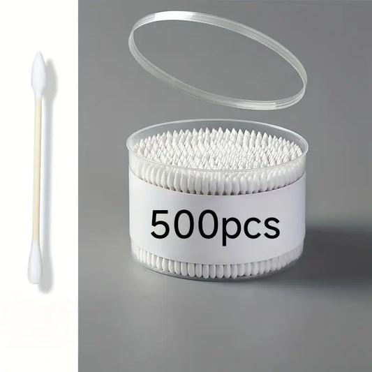 500pcs Double-Ended Bamboo Sticks – Round & Pointed Ends for Skincare, Makeup & Ear Cleaning