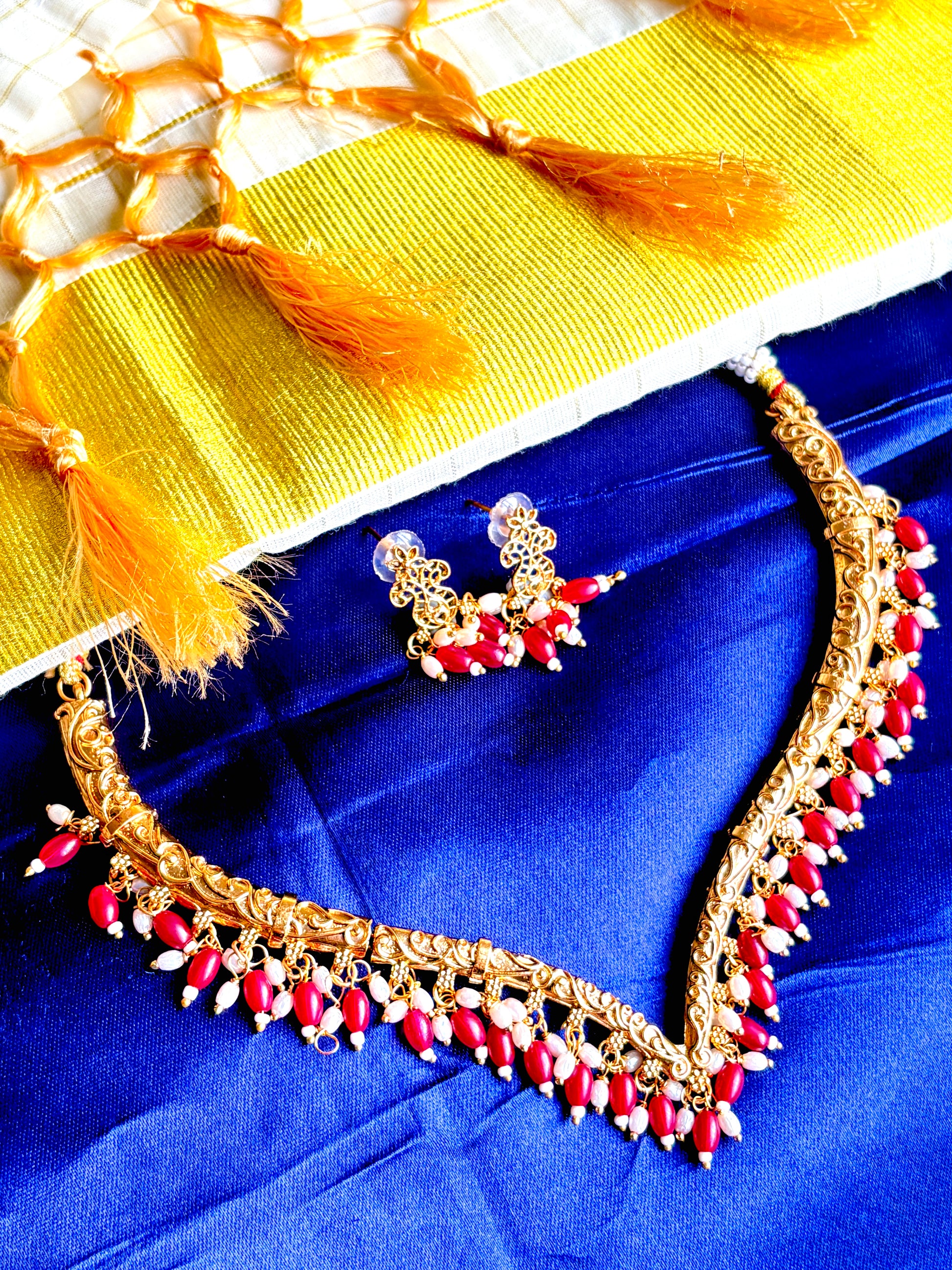 Crimson Ruby Drop Necklace Set