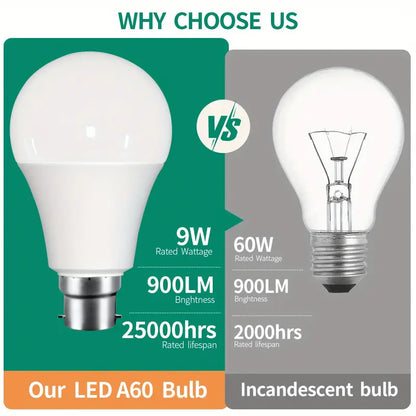 6pcs B22 Bayonet A60 LED Bulbs – 9W (60W Eqv.)