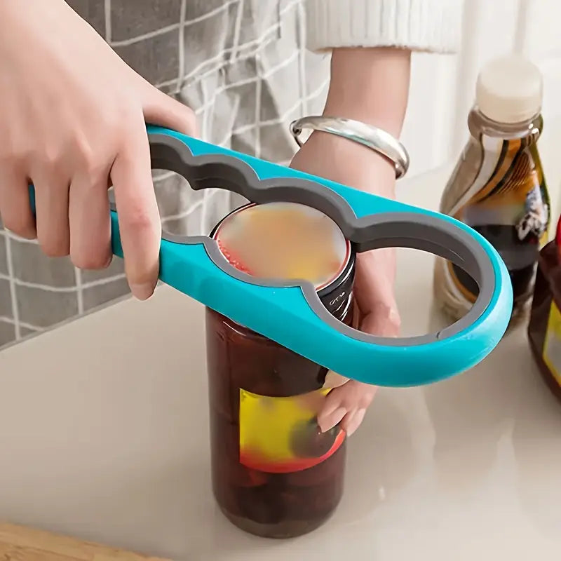 1pc 4-in-1 Multi-Functional Can Opener & Bottle Cap Remover – Easy Grip, No Power Needed