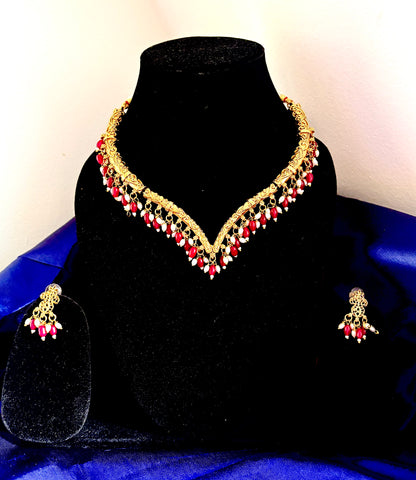 Crimson Ruby Drop Necklace Set