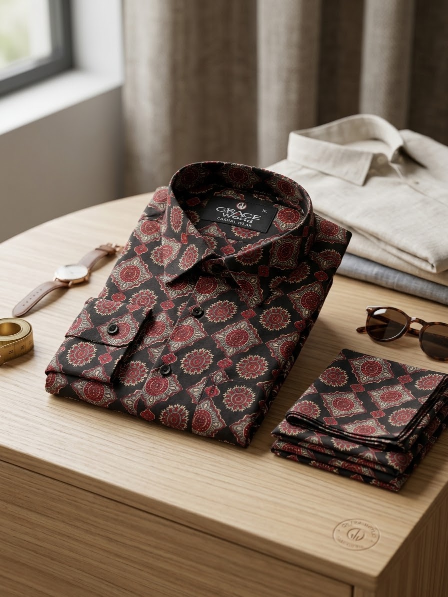 Men's Premium Geometric Printed Casual Shirt / size - XL