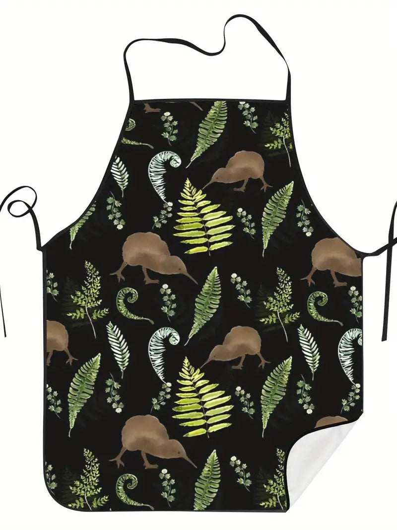 New Zealand Kiwi Bird & Fern Print Apron – Stylish Kiwi-Inspired Kitchen Wear