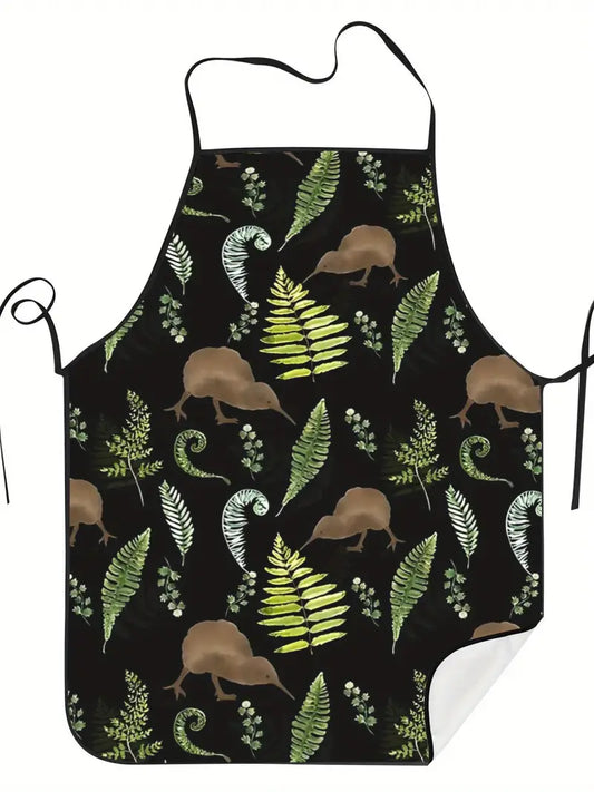 New Zealand Kiwi Bird & Fern Print Apron – Stylish Kiwi-Inspired Kitchen Wear