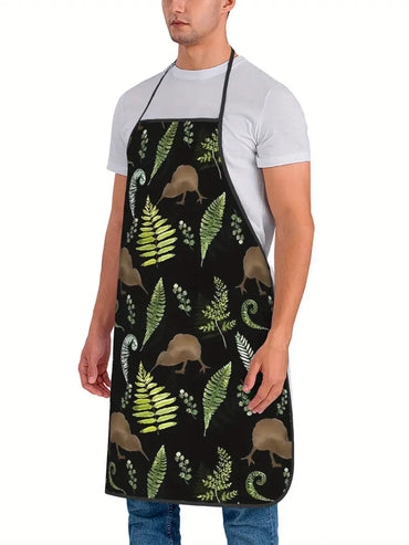 New Zealand Kiwi Bird & Fern Print Apron – Stylish Kiwi-Inspired Kitchen Wear