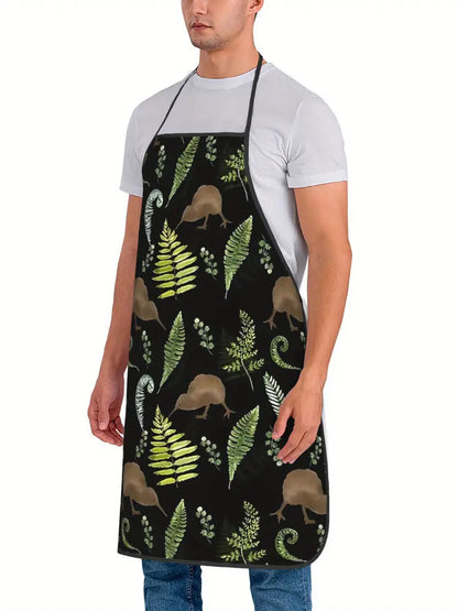 New Zealand Kiwi Bird & Fern Print Apron – Stylish Kiwi-Inspired Kitchen Wear