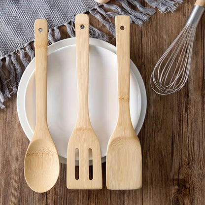 3-Piece Bamboo Kitchen Utensil Set – Eco-Friendly Spoons & Spatulas for Daily Cooking