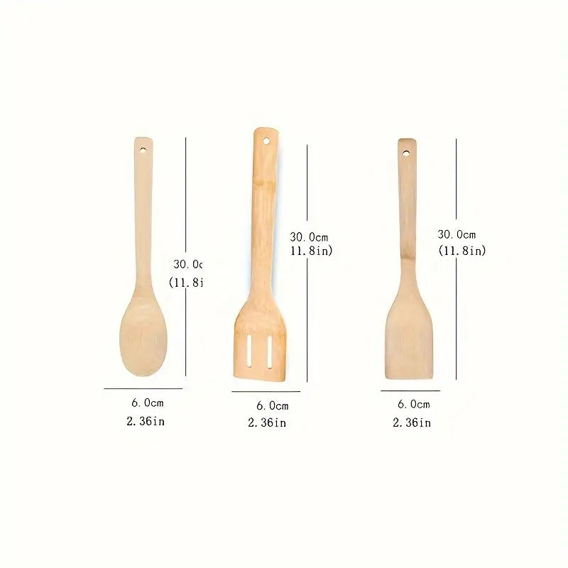 3-Piece Bamboo Kitchen Utensil Set – Eco-Friendly Spoons & Spatulas for Daily Cooking