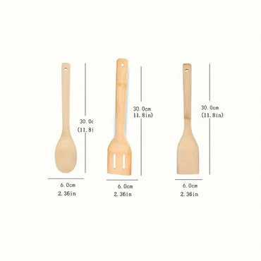 3-Piece Bamboo Kitchen Utensil Set – Eco-Friendly Spoons & Spatulas for Daily Cooking