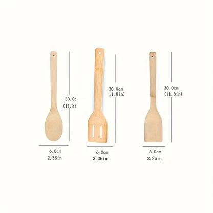 3-Piece Bamboo Kitchen Utensil Set – Eco-Friendly Spoons & Spatulas for Daily Cooking