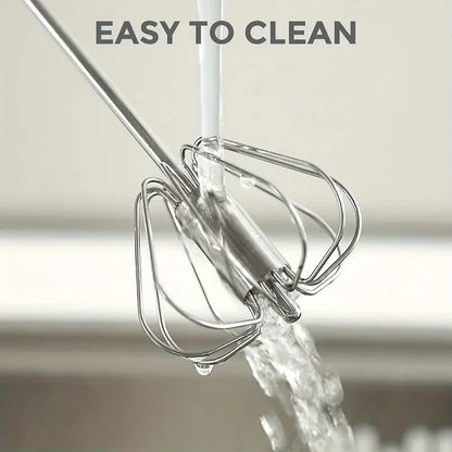1pc Multifunctional Stainless Steel Whisk & Milk Frother – Push-Action Blender for Cream, Eggs & More