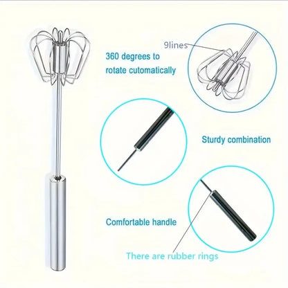 1pc Multifunctional Stainless Steel Whisk & Milk Frother – Push-Action Blender for Cream, Eggs & More