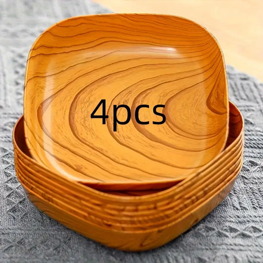 4pcs Polypropylene Wood Grain Snack Trays