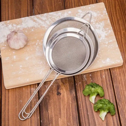 3pcs Stainless Steel Fine Mesh Strainer Set – Multipurpose Sieves for Tea, Flour, Juices & More