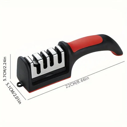 4-Stage Professional Knife Sharpener – Restore Blades with Tungsten, Diamond & Ceramic Stones (Red & Black Base)
