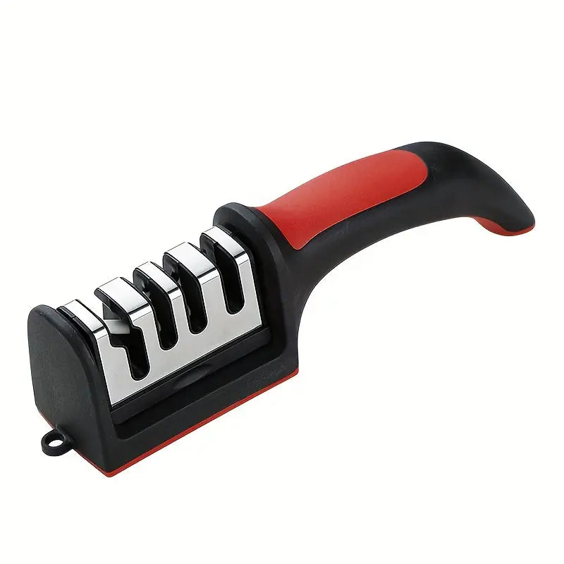 4-Stage Professional Knife Sharpener – Restore Blades with Tungsten, Diamond & Ceramic Stones (Red & Black Base)