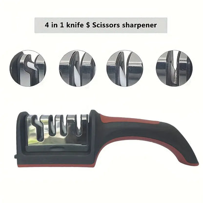 4-Stage Professional Knife Sharpener – Restore Blades with Tungsten, Diamond & Ceramic Stones (Red & Black Base)