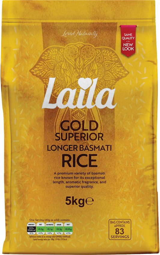 LAILA GOLD SUPERIOR LONGER BASMATI RICE 5KG